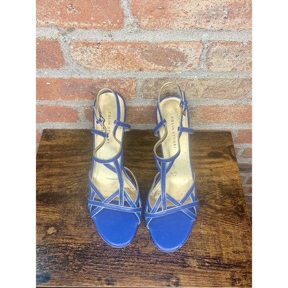 Colin Stuart Vintage Blue and Gold Heels Size 9.5 - Picture 1 of 4